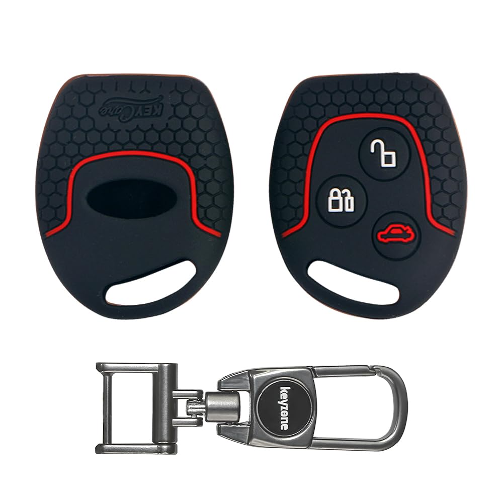 Keycare® Silicone Key Cover for Ford Fiesta, Fusion, Figo 3 Button Remote Key (Black with MAH Key Holder)