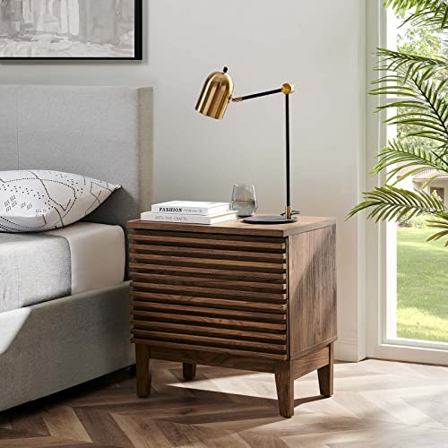 Modway Render Mid-Century Modern Two-Drawer Bedside End Table In Walnut #TOP4