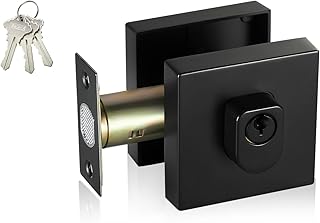 Double Cylinder Deadbolt Combo Keyed Alike, Modern Square Lock for Front Door Modern Contemporary High Security Heavy Duty (Square Double Keyed Deadbolt Lockset, Black, 1 Pack) SMF-D102