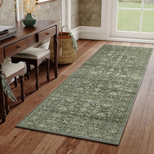 Brown Runner Rug 3x8 Vintage Area Carpet Hallway Long Indoor Kitchen Washable Living Room Low Pile Traditional Distressed Retro Accent Throw Rug Non Slip Laundry Bathroom Office Dining Room