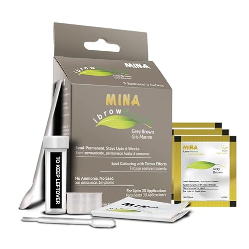 Mina ibrow Henna Hair Color Gray Brown|Long Lasting Natural Spot coloring and Hair Tinting Powder, Water and Smudge Proof | No Ammonia, No Lead with 100% Gray Converge Upto 30 Application|Vegan and Cruelty free