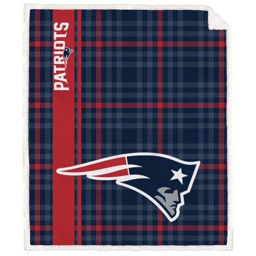 Proformance Home Officially Licensed NFL New England Patriots Vertical Plaid Sherpa Flannel Fleece Blanket 60 x 70 (NFLBLVPL-6PAT)