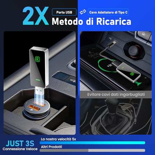 Cugefre Adattatore Carplay Senza Fili Compatibile Con Iphone, Converte La Connessione Cablata In Wireless, Plug & Play, Compatibile Con Ios 12+ Auto Dal 2019 In Poi, Controllo Vocale Intelligente - 2