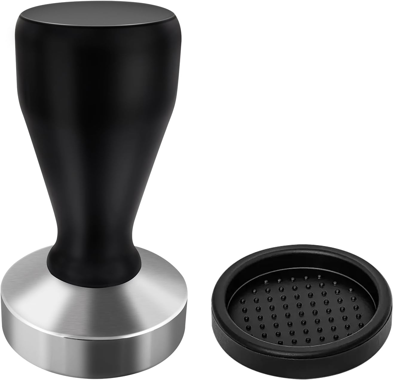 PHILORN Coffee Tamper 51mm with Silicone Tamper Mat, Wooden Handle Coffee Press Tool for Home and Office, Stainless Steel Espresso Tamper for Barista Machines