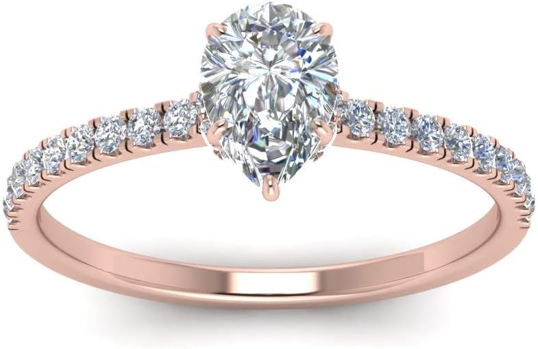 Choose Your Gemstone Pear Shape 14k Rose Gold Plated Ring Handcraft Chakra Healing Hidden Halo Petite Diamond CZ Halo Engagement Rings : US Size 4 to 12