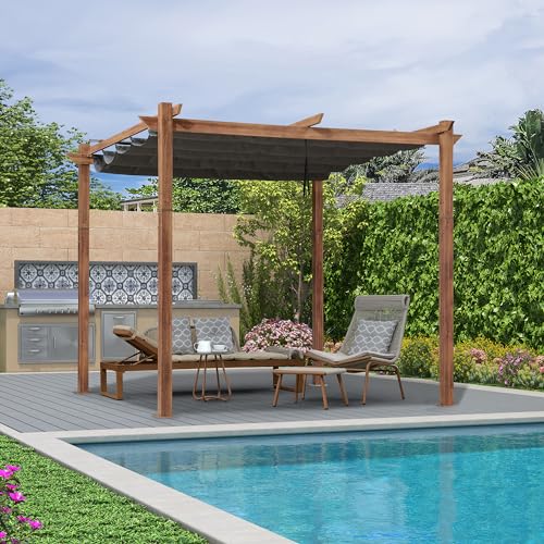 PURPLE LEAF Pergola 3 x 3 m Holzoptik Gartenpavillon Alu mit Schiebedach Terrassenüberdachung Wasserfest Stabil Winterfest mit Markisenschutz für Terrasse, Grau PURPLE LEAF Pergola 3 x 3 m Holzoptik Gartenpavillon Alu mit Schiebedach Terrassenüberdachung Wasserfest Stabil Winterfest mit Markisenschutz für Terrasse, Grau
