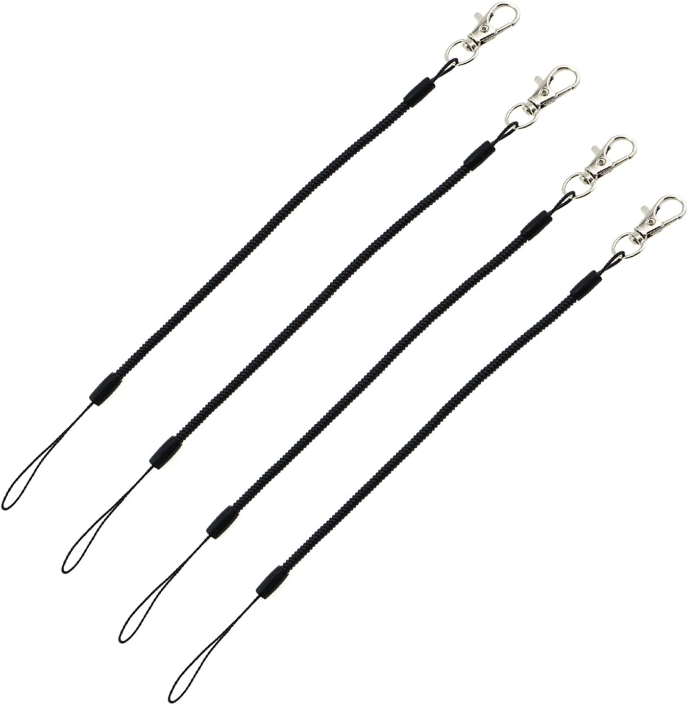 4PCS Black Clip-On Spring Loop Lanyard 10inch Clip On Coil Lanyard Metal Keychain Mobile Phone Lanyard For Hobby Knife Safety Knife Hand Tools Retractable Lanyard