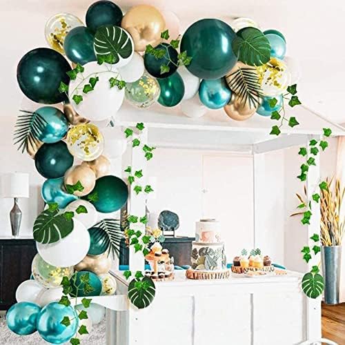 128 PCS Jungle Theme Safari Decorations with Green Balloon Garland Arch Backdrop, Tropical Leaves Decoration, Ivy Vines, Birthday Party Supplies for Boy or Girl (green)