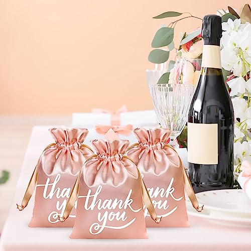 Whaline 5X7 Inch Thank You Satin Gift Bags Rose Gold Wedding Favor Drawstring Bags Mini Gift Candy Bags For Baby Shower Wedding Valentine's Day Birthday Business Party Favors Bags, 50Pcs #TOP6