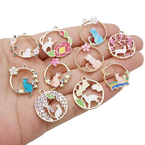 20 pcs Gold Plated Enamel Flower Cat Charms Pendant For Jewelry Making Necklace Bracelet Earring and Slime DIY Jewelry Accessories Charms (M451)