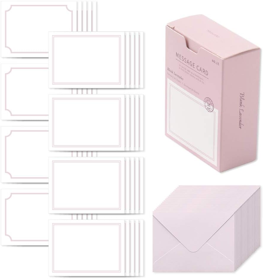Monolike Message Blank lavender Card - Mix 40 Mini Single cards, 20 envelopes Package