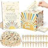 Dispowreath 102 Pcs Here Comes the Son Baby Shower Game Supplies Diaper Raffle Tickets with Diaper Raffle Card Box Don't Say Baby Sign Mini Retro Sunshine Clothespin Game Decor for Gender Reveal Favor