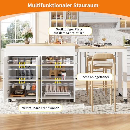 Mesa alta con espacio de almacenamiento e isla de cocina extensible para cenas y desayunos 7