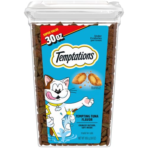 Temptations Classic Crunchy Cat Treats, Tempting Tuna, 30 oz | Under 2 calories per treat, crunchy outside & soft inside, 100% complete & balanced, stay-fresh tub, snack, meal or topper - image 1