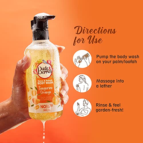Image of Buds & Berries Tangerine Orange Natural Glow Combo - Nourishing Gel Lotion, Refreshing Silicone Brush Face Wash, and Hydrating Body Wash (240ml+150ml+300ml)