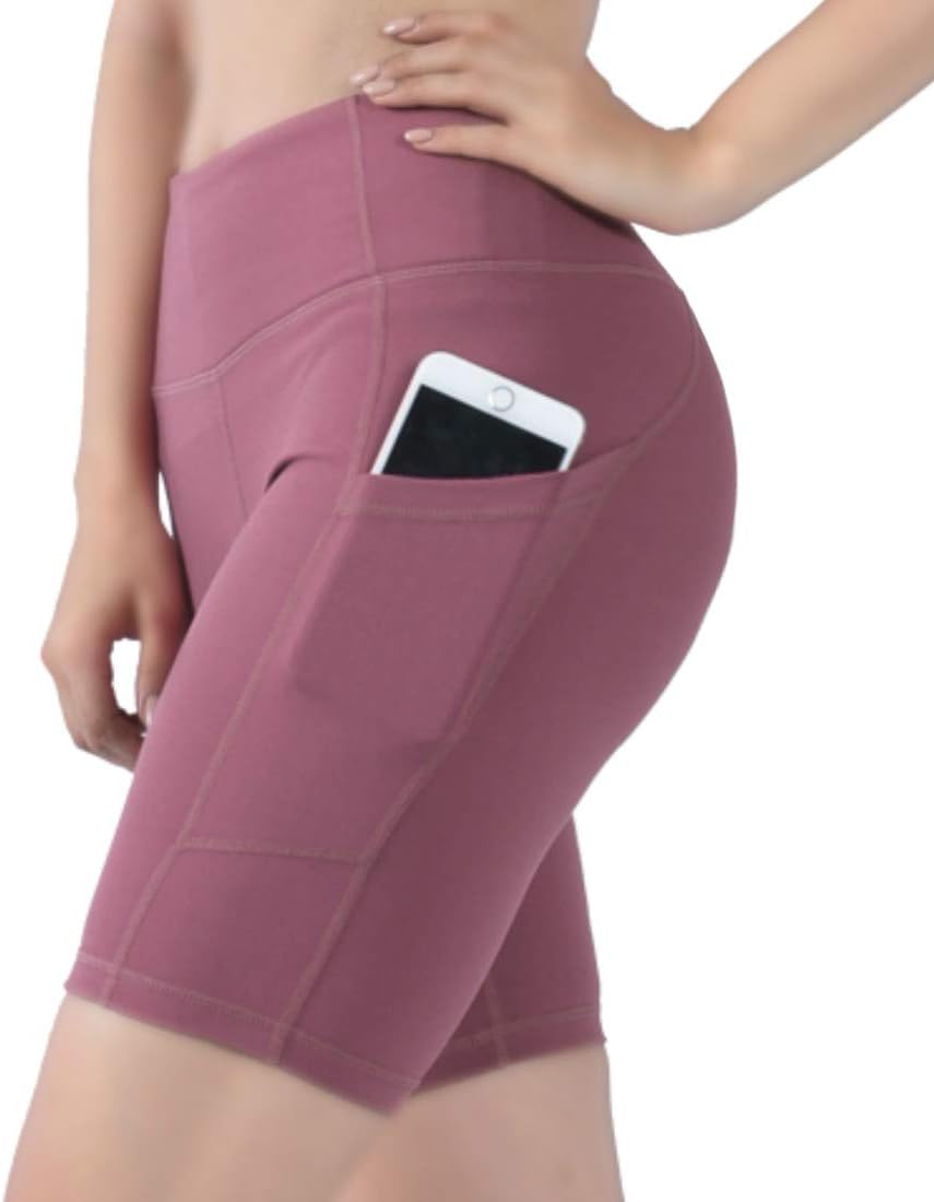 Yoga Shorts for Women, High Waist Stretch Athletic Home Gym Workout Running Biker Shorts with Pocket