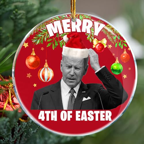Funny Joe Biden Christmas Santa Hat Merry 4th of Easter Xmas - Christmas Ornaments - Christmas Decorations - Christmas Tree Decorations Idea