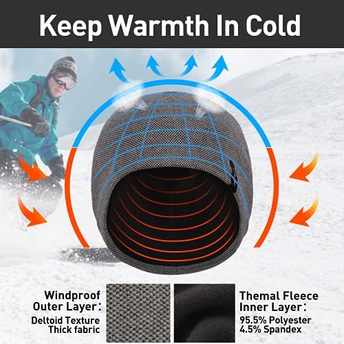 Arcweg Winter Beanie Hat Men Women Thermal Fleece Cycling Hats Warm Windproof Hiking Beanie Knitted Hat with Fleece Lined Insulated for Running Ridding Skiing Hiking