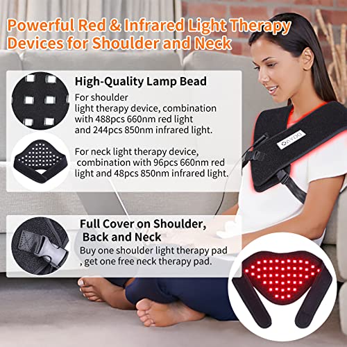 Red & Infrared Light Therapy For Shoulder And Neck, Home Use 850Nm Shoulder Red Light Therapy Device And Infrared Light Neck Pad Full Cover Light Therapy Good For Pain Relief Muscle Relax #TOP2