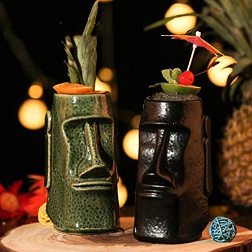 700ML/Tiki Mugs Cocktail,Tiki Bar Glasses Tiki Drinkware Ceramic Hawaiian - Tiki bar professional drinkware - hawaiian party barware (Green+Black)