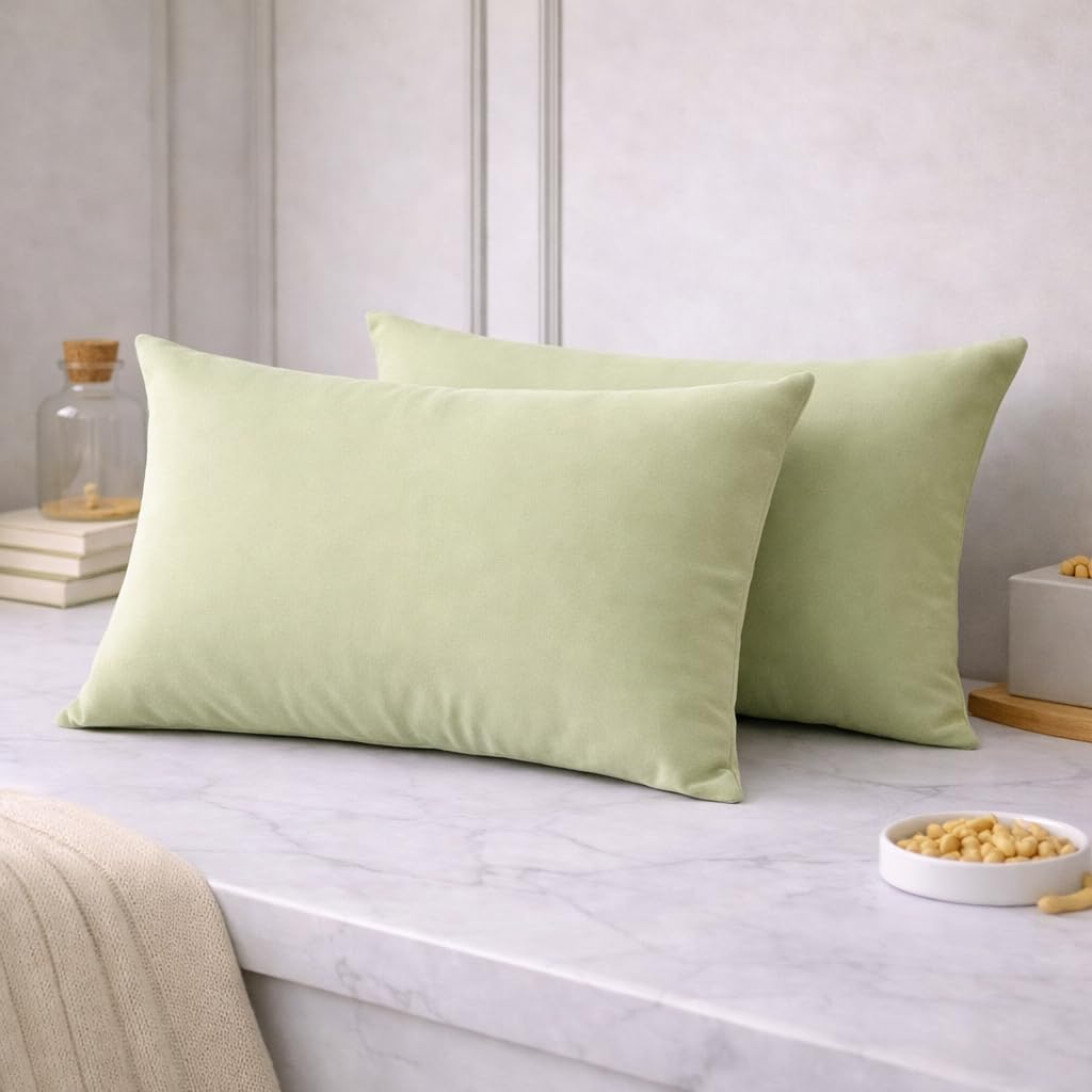 THE HOME STYLE Solid Cotton Feel Pillow Covers (18 x 28 inches, Set of 2 Pcs) | 300 TC | Super Soft & Smooth (Sage Green)