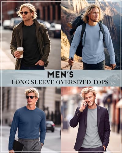 Image of August Alley 4 Pack Men's Big and Tall Cotton Shirts L-7xl, Long Sleeve Oversized Tops Loose Casual Large T-Shirts Basic Tee