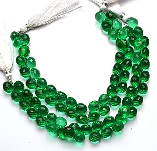 Perles briolettes quartz émeraude hydro 10mm LKBEADS fil 8 pouces facetté