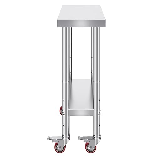 Miniatura 23 de Vevor Mophorn - Mesa de trabajo de acero inoxidable de 36 x 24 pulgadas con 4 ruedas, ruedas resistentes, mesa de trabajo para preparación