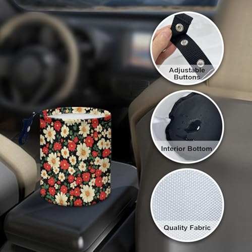Image of Car Trash Can Collapsible Auto Trash Bin Multipurpose Rubbish Holder Christmas Decoration for Front Seat, Back Seat, Floor, Headrest, Hippie Floral