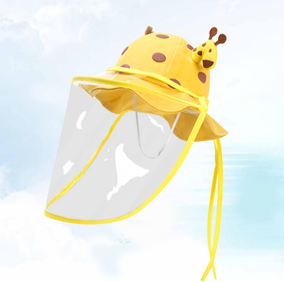 Yellow Detachable -Droplet Face Cover Fisherman Hat with Adorable Deer Shape Cotton for Saliva Isolation, for Subway and Shopping
