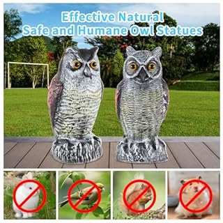 Hedoc 2 Pack Fake Owl Decoys to Scare Birds Away, Great Horned Owl Bird Deterrents, Nature Scarecrow Plastic Pest Repellent, Garden Decor and Yard Decoration for Gardens and Rooftops