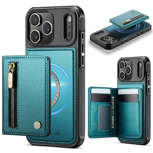 Étui iPhone 17 bleu portefeuille en cuir amovible et magnétique