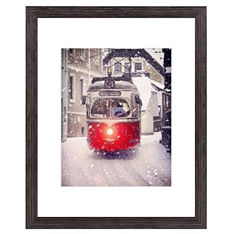Space Art Deco, Textured Picture Frame with White Mat for Photo, Wall Mounting Frame (Dark Brown, 11x14 for 8x10 Print) Cover