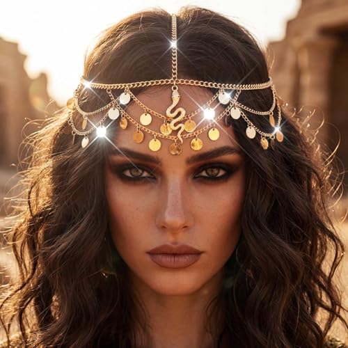 Catery Gold Head Chain Snake Egyptian Headpiece Cleopatra Accessories for Women