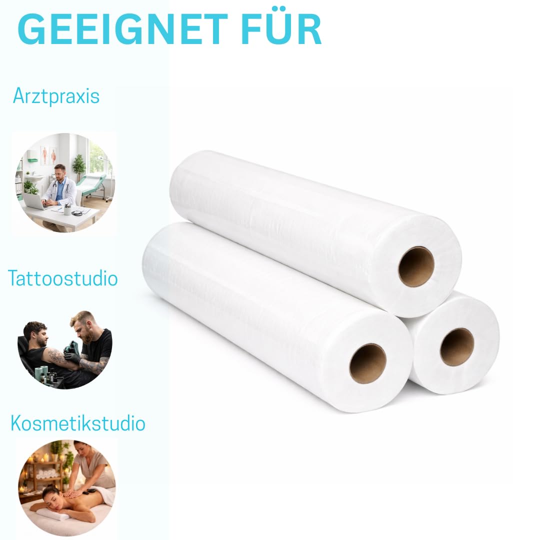Enpack Liegerolle 6 Stück 2-lagig in aus Zellstoff - Liegenbezug Ärztekrepp 59 cm x 50m - Bezug für Kosmetikliege, Ärzte- & Massageliege - Bezug für Liegenauflage - Abdeckpapier Rolle - Liege Auflage