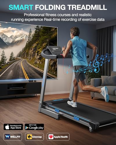 Image of WELLFIT 15% Auto Incline Foldable Treadmill, Heavy Duty Treadmills for Home | 400lbs Capacity, Voice Control, Bluetooth, Heart Rate Sensors,4.0HP Motor,Folding Running & Walking Pad for Seniors,Home Gym