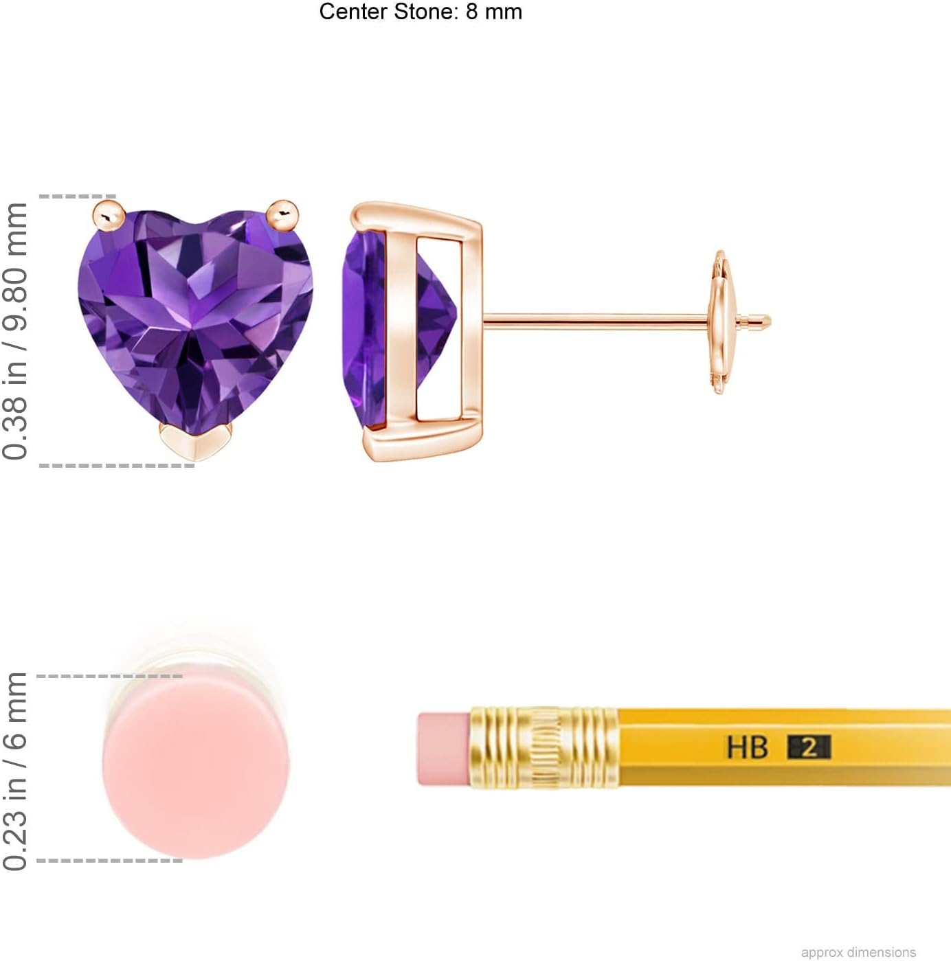 ANGARA - Women's Stud Earrings in 14K Solid Gold | Gemstone Solitaire Heart Earrings | Birthday, Anniversary Jewelry