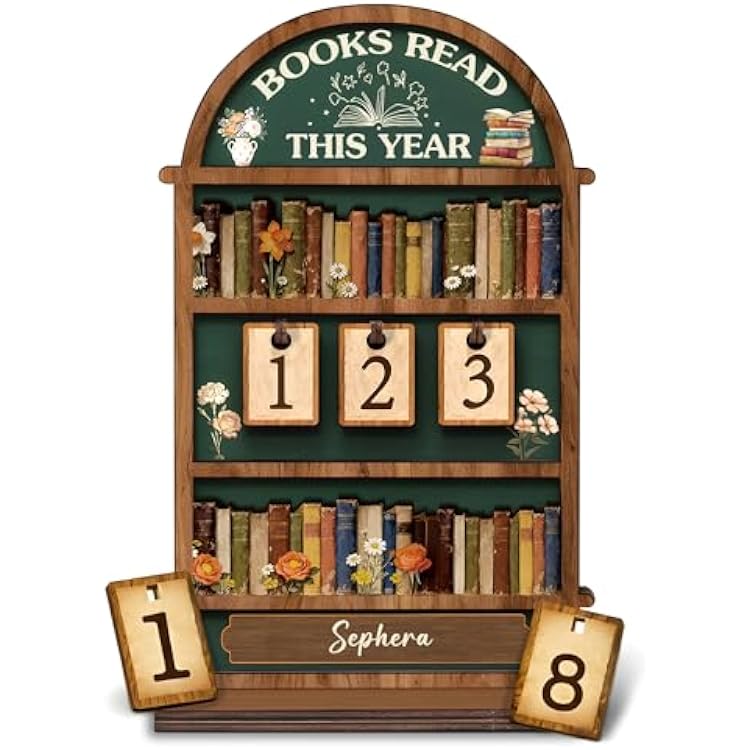 Books Read This Year Tracker Sign Wooden Reading Counter Shelf Decor, Thoughtful for Book Lovers, Readers, Book Club Members & Bookworms, Includes 3 Cute Bookmarks (Books Read This Year 2)