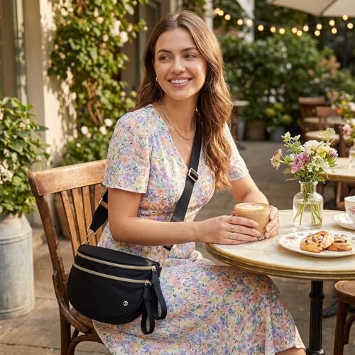 Image of Womens Crossbody Bag, Spacious Nylon Bum Bag Trendy Shoulder Purse with Adjustable Strap Zipped Travel Essentials