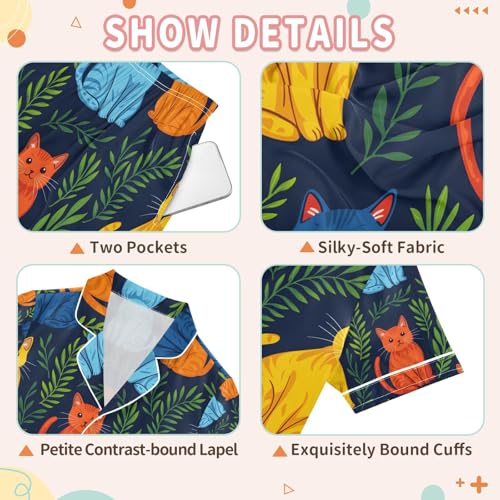 senya Colorful Cute Cat 2 Satin Summer Pajama Sets Silk Short Sleeve Button Down Sleepwear3
