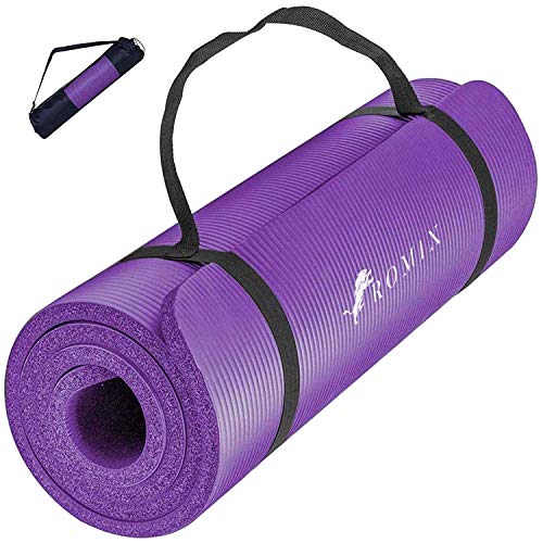 ROMIX Yoga Mat, 10mm Milieuvriendelijk Antislip Dik Oefening Matten, 180 x 60 x 1cm Gemakkelijk Meenemen Dubbelzijdig Yogamat Inclusief Draagband en Zak Geschikt voor Pilates, Fitness, Gym, Workout