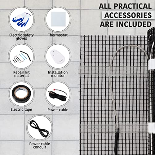 Relaxalt 35 Sqft Electric Floor Heating System With Programmable 7 Day Thermostat - Warming Systems With Touch Screen Controls - Quick Easy Self Adhesive Installation For Home Flooring - Heated Mat #TOP1