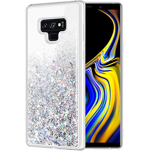 Caka Glitter Case for Galaxy Note 9 Case Liquid Bling Shiny Sparkle Flowing Floating Luxury Fashion for Women Girls Soft TPU Clear Glitter Cover Phone Case for Samsung Galaxy Note 9 (Silver)