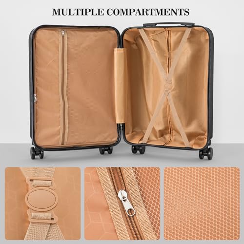 Apelila 4 Piece Hardshell Luggage Sets,Travel Suitcase,Carry On Luggage with Spinner Wheels Free Cover&Hanger Inside4PC (BLACK Wave)