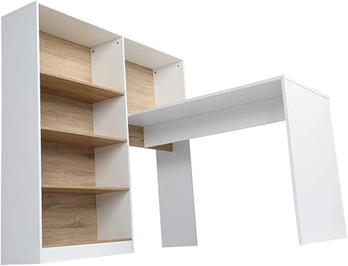 Miniatura 3 de ZCMEB - Escritorio de oficina para computadora portátil escritorio de estudio en forma de L con estantería de 4 niveles estación de trabajo para