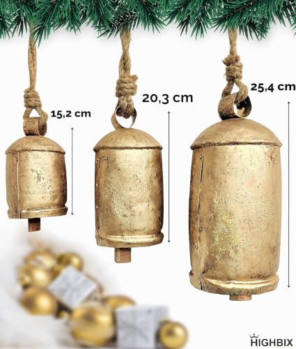 HIGHBIX Set mit 3 riesigen Harmonie-Kuhglocken, riesiger Vintage-Stil, handgefertigt, rustikal, zum Aufhängen an Weihnachten… – Ansicht 2