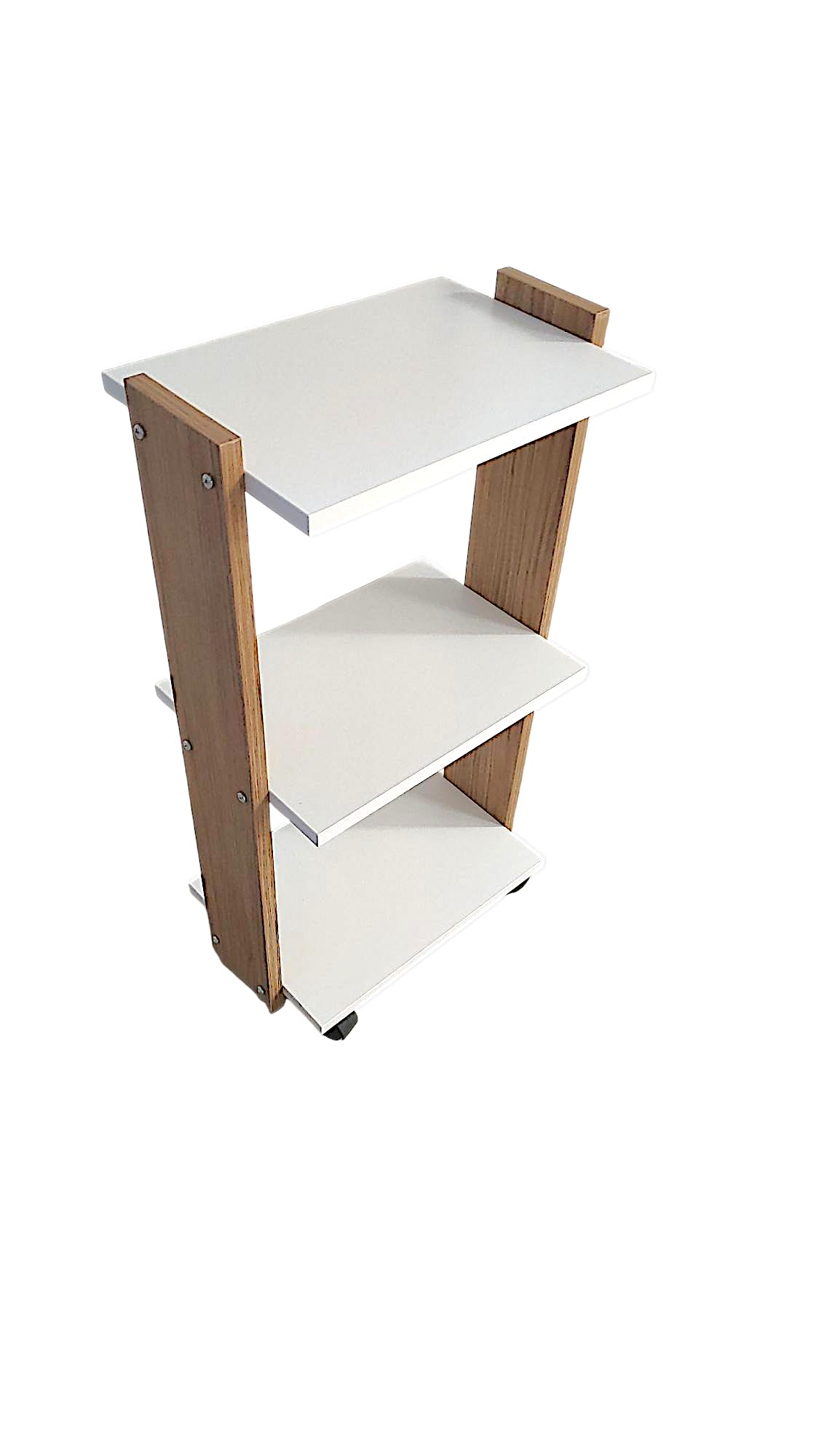 Falegnameria Matonti - Carrello con Ruote Girevoli 80x44x28.5 cm in Legno Bianco con 3 Ripiani Portaoggetti. Ideale per Estetista, Salone di Bellezza, Parrucchieri. Mobiletto Multiuso, Made in Italy