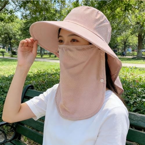Image of UPF 50+ 3-in-1 Sun Hat for Women, Wide Brim UV Protection Visor Hat with Detachable Neck Flap & Face Cover