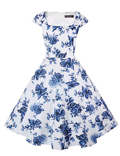 PUKAVT Women's Cocktail Party Dress Cap Sleeve 1950 Retro Swing Dress with Pockets