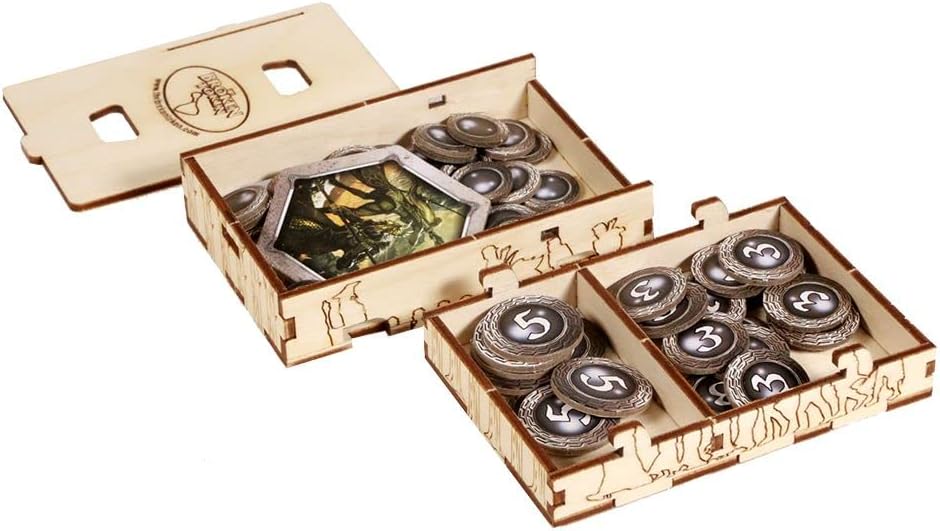 The Broken Token Game Organizer Compatible with The Lord of The Rings: The Card Game Revised Core Set - Wooden Game Organizing Box with Multiple Trays and Dividers